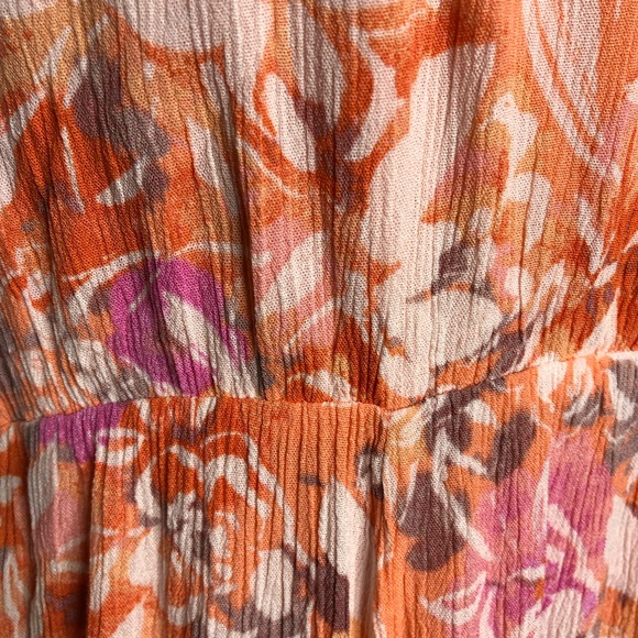 Torrid coral orange white pink floral lace up crinkle maxi dress size 1 or 1X - Picture 15 of 16